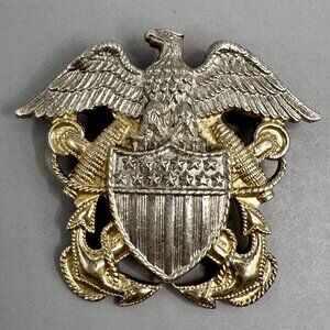 WWII US Navy Eagle Shield Anchors Brooch HJ Sterling Silver Patriotic Sweetheart